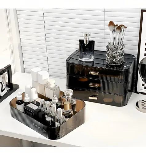 Miniatura 3 de Cajón organizador apilable de plástico transparente Organiza paletas de sombras de ojos, cosméticos y suministros de belleza en un tocador