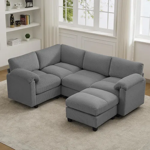 Miniatura 38 de Sofá biplaza modular de 61 pulgadas, asiento extra profundo para sala de estar, sofá de pana profundo con almohadas para reposabrazos, cosido