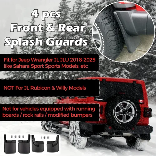 Miniatura 2 de Protectores de salpicaduras delanteros y traseros, guardabarros, aletas de barro para Jeep Wrangler JL JLU 2018-2023 2024 2025 Sahara Sport Sports