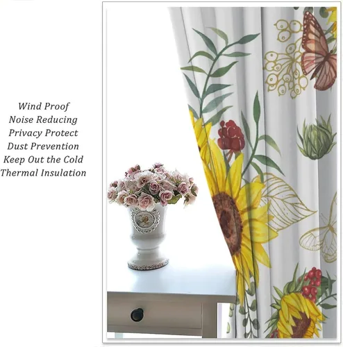 Miniatura 5 de Cortinas opacas de girasol, diseño natural, de granja, floral, con bolsillo para barra, para ventana, para dormitorio, sala de estar, 42 x 45