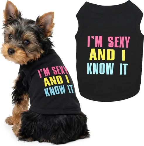 Parisian Pet - Camiseta bordada para perros y gatos, con texto en inglés Sexy and I Know It, XS Sexy y lo sé