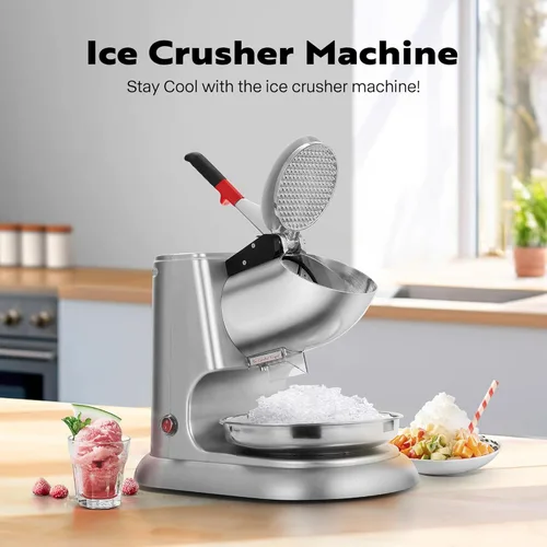 Miniatura 2 de VIVOHOME Trituradora de hielo de doble hoja de 11 pulgadas de altura, 300 W, 2000 rpm, máquina para fabricar cono de nieve, eléctrica plateada