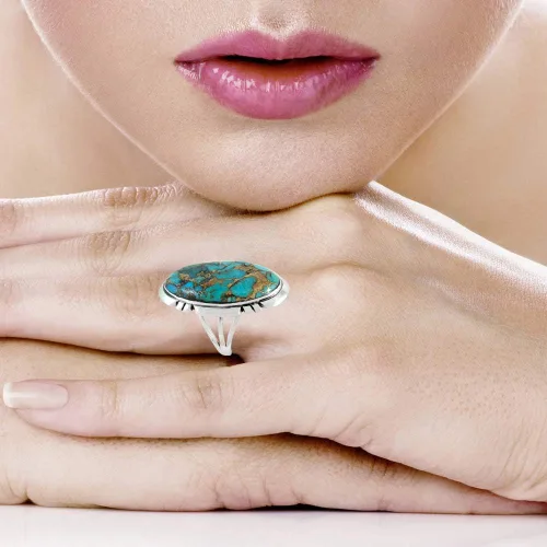 Miniatura 2 de Anillo de plata de ley 925 con turquesa auténtica (color seleccionado), Metal, Turquesa