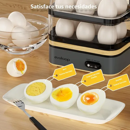 Miniatura 2 de Evoloop Olla rápida de huevos eléctrica con capacidad para 12 huevos, para huevos suaves, medianos, duros, escalfados, fabricante de tortilla, Gris