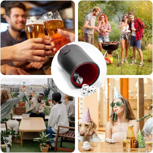 Miniatura 7 de Taza de dados de piel sintética, herramienta de almacenamiento de dados con forro de fieltro de moda, agitador de dados silencioso para disfrutar