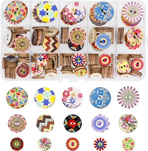 Miniatura 9 de Mandala Crafts Botones grandes de madera para manualidades, 100 botones de costura de madera natural tallada surtidos a granel para ropa, suéteres