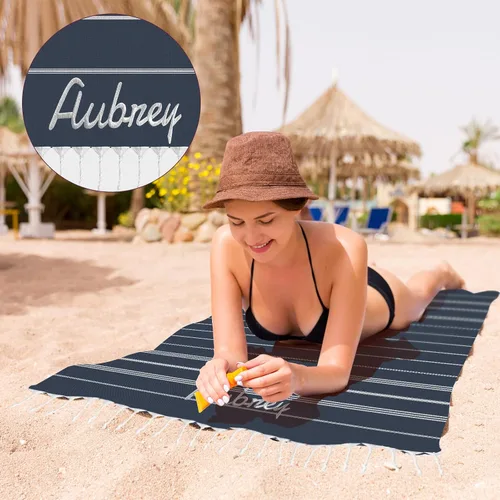 Miniatura 4 de Toallas de playa de algodón personalizadas con borlas para adultos, de gran tamaño, 39 x 70 pulgadas, toalla de playa turca personalizada con nombre