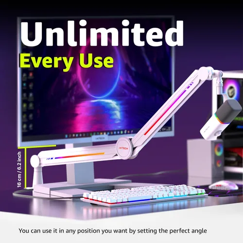 Miniatura 7 de IXTECH Brazo de brazo de micrófono RGB de perfil alto, soporte de micrófono de brazo de brazo elevado, soporte de micrófono ajustable con soporte