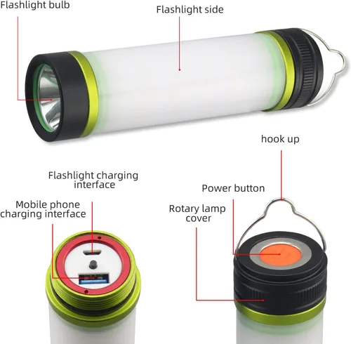 Miniatura 2 de NPET Linterna LED para campamento recargable, IPX7, impermeable, con 5 modos de rayo, accesorios de campamento portátiles, faros delanteros