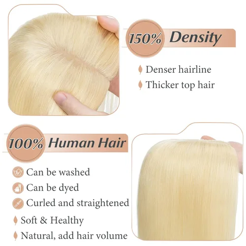 Miniatura 3 de Toppers de cabello humano con clip de 6 pulgadas, cabello lacio para pérdida de cabello, cubierta de cabello fino, cabello gris, rubio ceniza #613