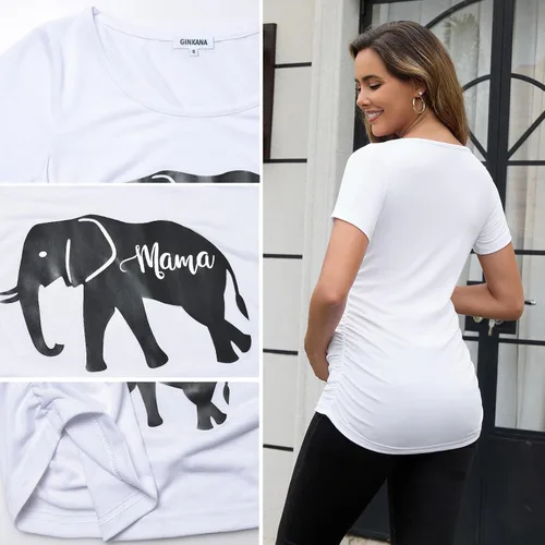 Miniatura 20 de GINKANA Blusas de maternidad de manga corta, diseño floral, fruncido, casual, para mamá, para embarazo