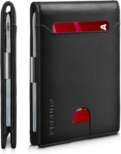 Miniatura 94 de RUNBOX - Carteras delgadas para hombre, cartera de piel con pinza para el dinero, cartera de bolsillo frontal con bloqueo RFID, tarjetero