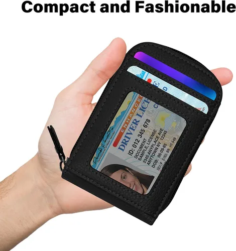 Miniatura 28 de RFID mini organizador de tarjetas de crédito, cuero auténtico, billetera compacta con visor de identificación, S, Negro
