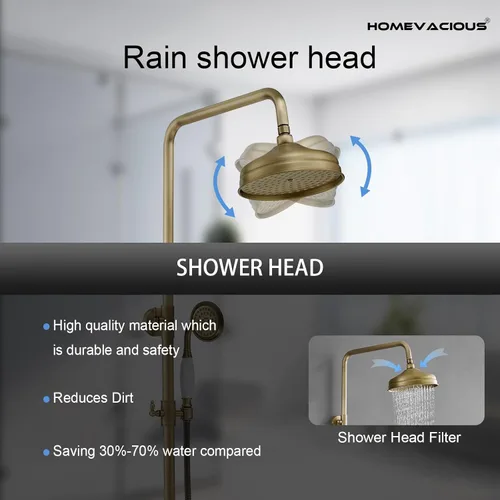 Miniatura 3 de Kit de ducha de latón antiguo para exteriores, ducha expuesta de 8 pulgadas, cabezal de ducha de lluvia de alta presión con rociador de mano