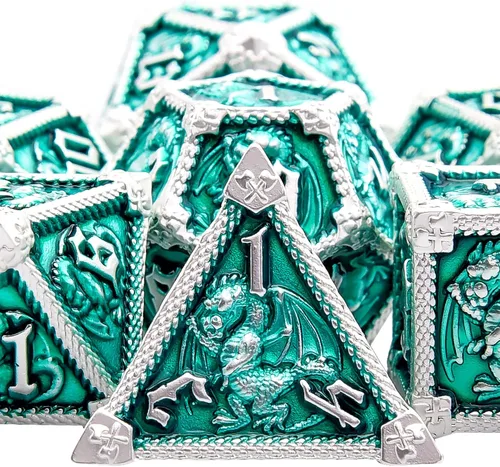 Miniatura 13 de AUSTOR Juego de dados de metal DND de 7 troqueles, juego de dados poliédricos de Calabozos y Dragones con caja D20 D12 D10 D% D8 D6 D4