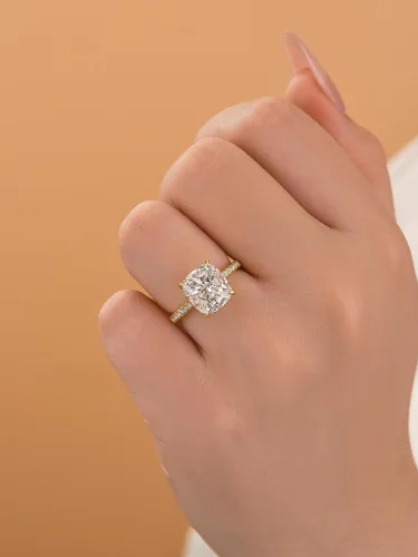 Miniatura 11 de Anillo de compromiso de corte cojín de 4 quilates para mujer, piedra blanca/amarilla grado 5A, circonita cúbica S925, plata, amarillo/blanco/oro rosa
