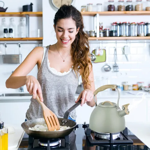 Miniatura 3 de Tetera de 3.0 cuartos de galón para estufa, tetera de acero inoxidable, hervidor de agua de grado alimenticio con mango de madera para café, té