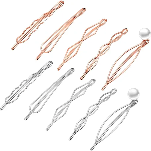 Miniatura 13 de 10 pinzas y pasadores geométricos de metal para el cabello, accesorios minimalistas para el cabello para mujeres y niñas, bodas y peinados (negro)