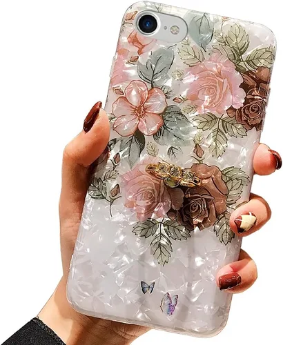 Miniatura 11 de Qokey Funda con flores para iPhone SE 3ª y 2ª generación, para fundas iPhone 7/8 de 4.7 pulgadas, carcasa transparente con patrón floral de cristal