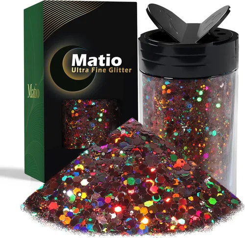 Miniatura 32 de Matio Purpurina gruesa de 7.8 onzas / 7.76 oz de color blanco luna, polvo de purpurina ultrafina, mezcla de copos de PET gruesos, lentejuelas