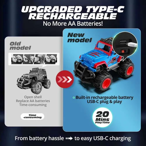 Miniatura 2 de Tecnock Mini auto RC para niños, auto a control remoto a escala 1:32 con batería recargable tipo C, 2.4 GHz duradero pequeño camión RC con fácil Azul