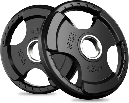RitFit Weight Plates for Barbell, 2-Inch Olympic Rubber Grip Plates for Weightlifting and Strength Training in Home & Gym, Single, Pair and Sets