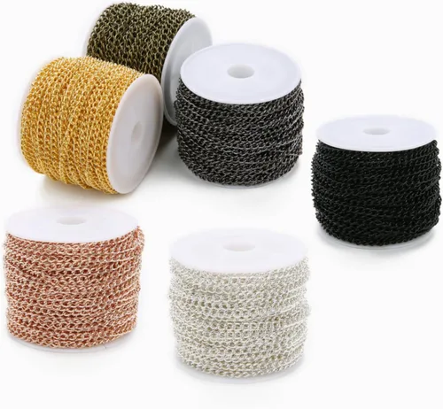 Miniatura 4 de SWTOOL Cadenas de eslabones de metal de plata de 60 pies/20 yardas, cadena de hierro a granel para hacer cadenas de joyería y manualidades, 2 rollos