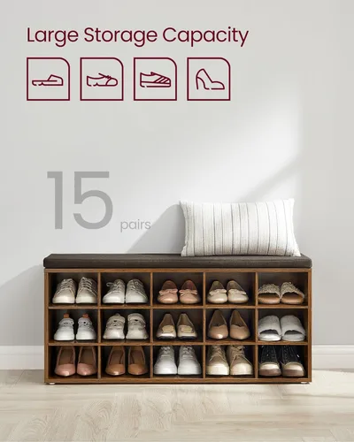 Miniatura 6 de VASAGLE - Colección CUSTOS - Banco para guardar zapatos, banco de almacenamiento con asiento acolchado, banco para recibidor con 15 compartimentos