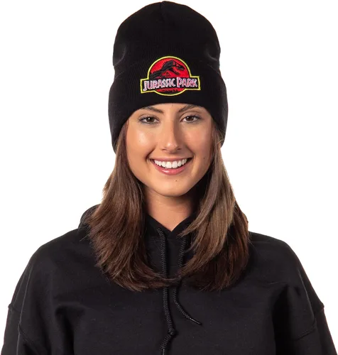 Miniatura 2 de Jurassic Park Hat Beanie Bordado Classic Logo Cuff Knit Beanie Cap Negro, Negro