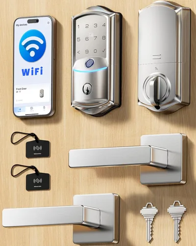 Miniatura 14 de Veise VE027-L - Cerradura inteligente WiFi integrada con asas, juego de cerradura de puerta de entrada sin llave de huellas dactilares, control