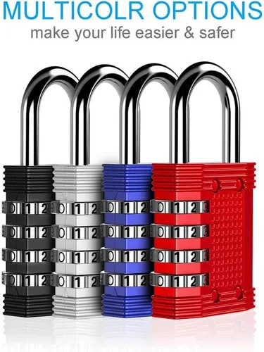 Miniatura 6 de ZHEGE Candado de combinación reiniciable sin llave para gimnasio, valla, puerta, almacenamiento, habitación (rojo)