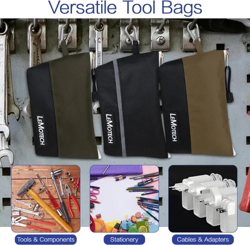 Miniatura 7 de Bolsas de herramientas LeMotech con cremallera, bolsas pequeñas resistentes al agua, bolsa de utilidad Oxford 1680D para organizadores