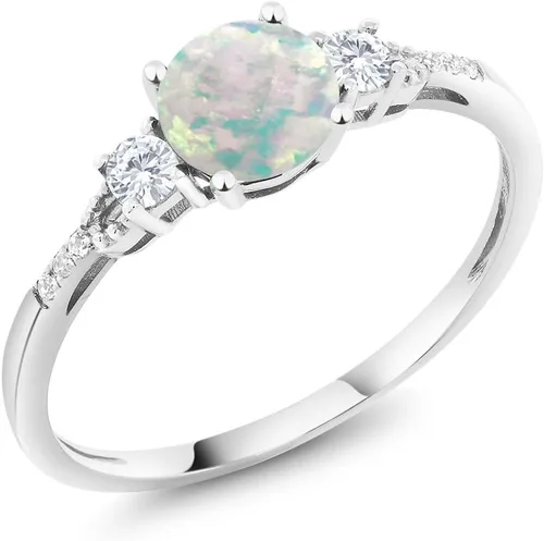Miniatura 38 de Gem Stone King Anillo de compromiso de 3 piedras preciosas redondas de oro blanco de 10 quilates con piedra natal de 0.236 in con piedra natal