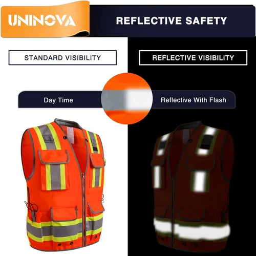 Miniatura 4 de Surveyor Safety Vest Reflective for Men,Class 2 Heavy Duty Safety Vests Reflective with Pockets and Zipper Naranja Sv55 (servicio pesado)