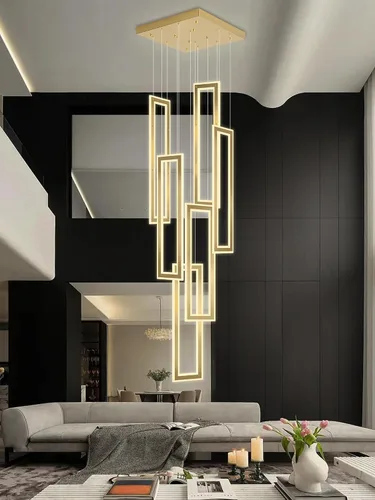 Miniatura 18 de ykolupty Moderno candelabro LED ajustable colgante negro lámpara colgante 3 luces rectangulares candelabros para cocina, escalera de isla comedor