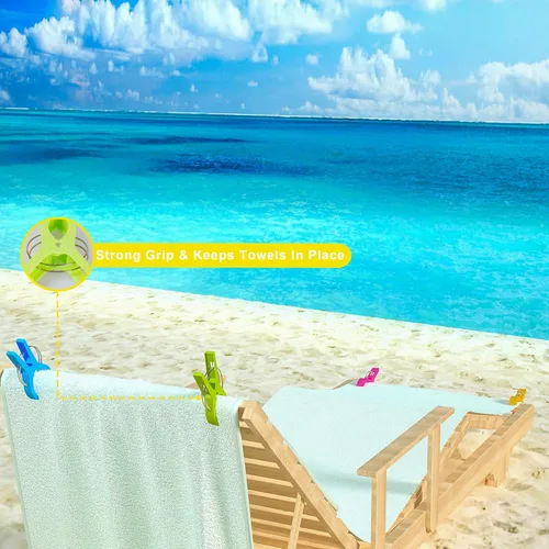 Miniatura 2 de ECROCY Clips para toallas de playa resistentes para sillas de playa, paquete de 8 clips para toallas antideslizantes, impermeables, clips