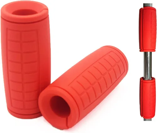 Miniatura 4 de qibylift Manijas de mancuernas de agarre grueso, goma de silicona gruesa, entrenador de fuerza para levantamiento de pesas, accesorios de cable, Rojo