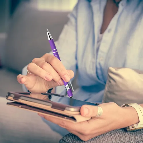 Miniatura 6 de Bolígrafos personalizados a granel grabados personalizados con punta de lápiz capacitivo, bolígrafos personalizados de tinta negra, regalos