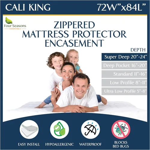 Miniatura 16 de Protector de colchón California King contra chinches, funda impermeable con cremallera - Bolsillo profundo que se adapta hasta 20" de profundidad