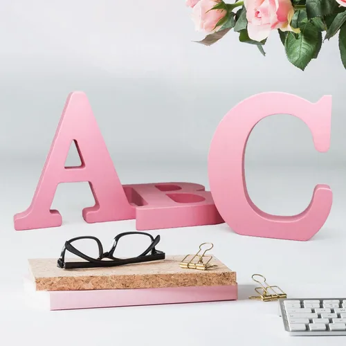 Miniatura 5 de AOCEAN Letras de madera rosa de 6 pulgadas sin terminar Letras de madera para pared MAGA Letras de madera decorativas de pie Tablero de letras