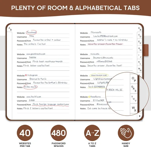 Miniatura 66 de Taja - Libreta de contraseñas con pestañas alfabéticas para personas mayores, cuaderno de contraseñas y registro detallado de direcciones de sitios