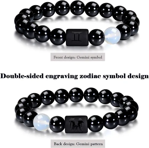 Miniatura 2 de VLINRAS - Pulsera de signo del zodiaco, para hombre y mujer, de 0.315 y 0.394 pulgadas, ónice negro natural, signo de estrella, constelación