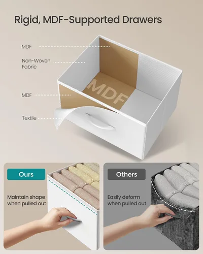 Miniatura 5 de SONGMICS Cajonera para dormitorio, cómoda con cajones, mesita de noche, acero, MDF, 2 cajones de tela no tejida, unidad organizadora