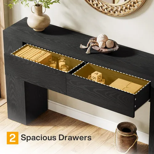 Miniatura 4 de Tribesigns Mesa consola de madera de 63 pulgadas con 2 cajones ocultos, mesa de sofá marrón rústico de granja para sala de estar, pasillo, entrada