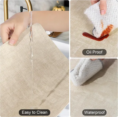 Miniatura 4 de Juego de 6 manteles individuales de piel sintética (beige) Heat Resistant Wipeable Washable Place Mats, Waterproof Anti-Slip Dining Table Mats
