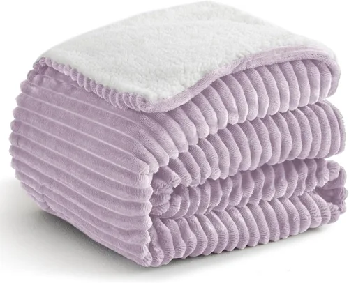 Miniatura 24 de Manta Sherpa para sofá, súper suave y gruesa, manta blanca, mantas cálidas para invierno, manta mullida para sofá cama, forro polar a rayas, crema