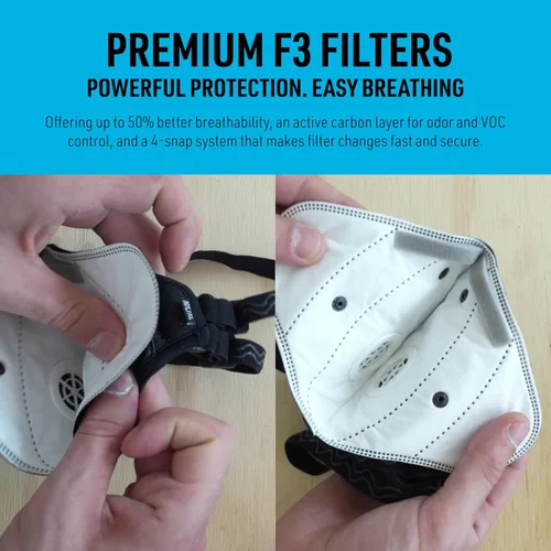 Miniatura 4 de RZ Mask RZM3 - Patented Dust Mask w/ 99.8% Carbon Filtration, Anti Fogging, 360° Seal with 3 Straps, 50% Better Breathability Negro