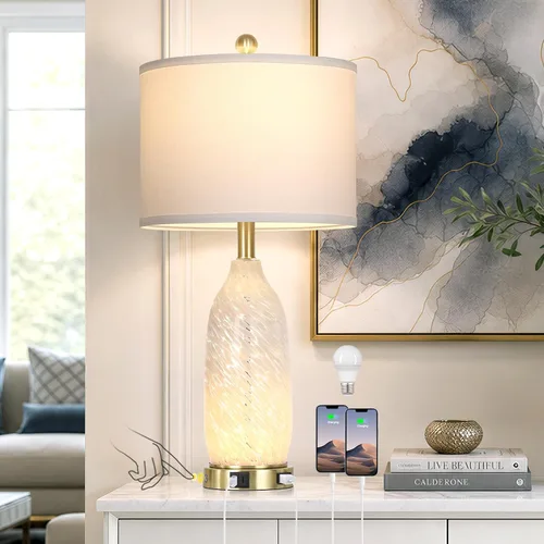 Rinweey 26" Modern Clear Glass Table Lamp Nightstand Lamp with USB A+C Ports & AC Outlet,Bedside Lamps with 3-Way Dimmable Touch Control Night Light