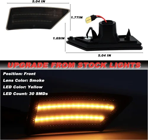 Miniatura 4 de Luces indicadoras laterales para guardabarros delanteros color ámbar con lente ahumada, compatibles con Ford Ranger XL XLT Lariat 2019-2023, 2 LED