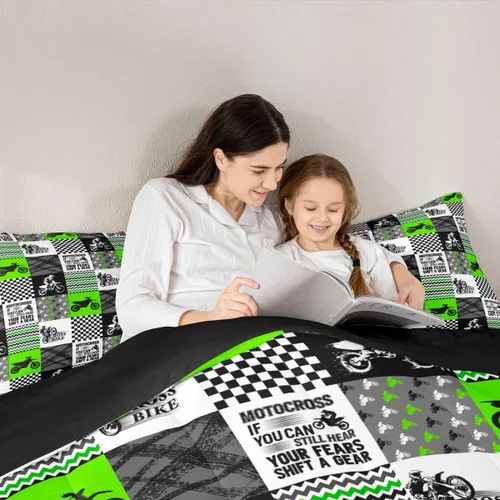 Miniatura 6 de Juego de edredón para niños y niñas, juego de ropa de cama de motocross, edredón deportivo para niños y niñas, motocicletas, deportes extremos